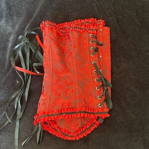 Red and Black Lace-Up Women's Corset